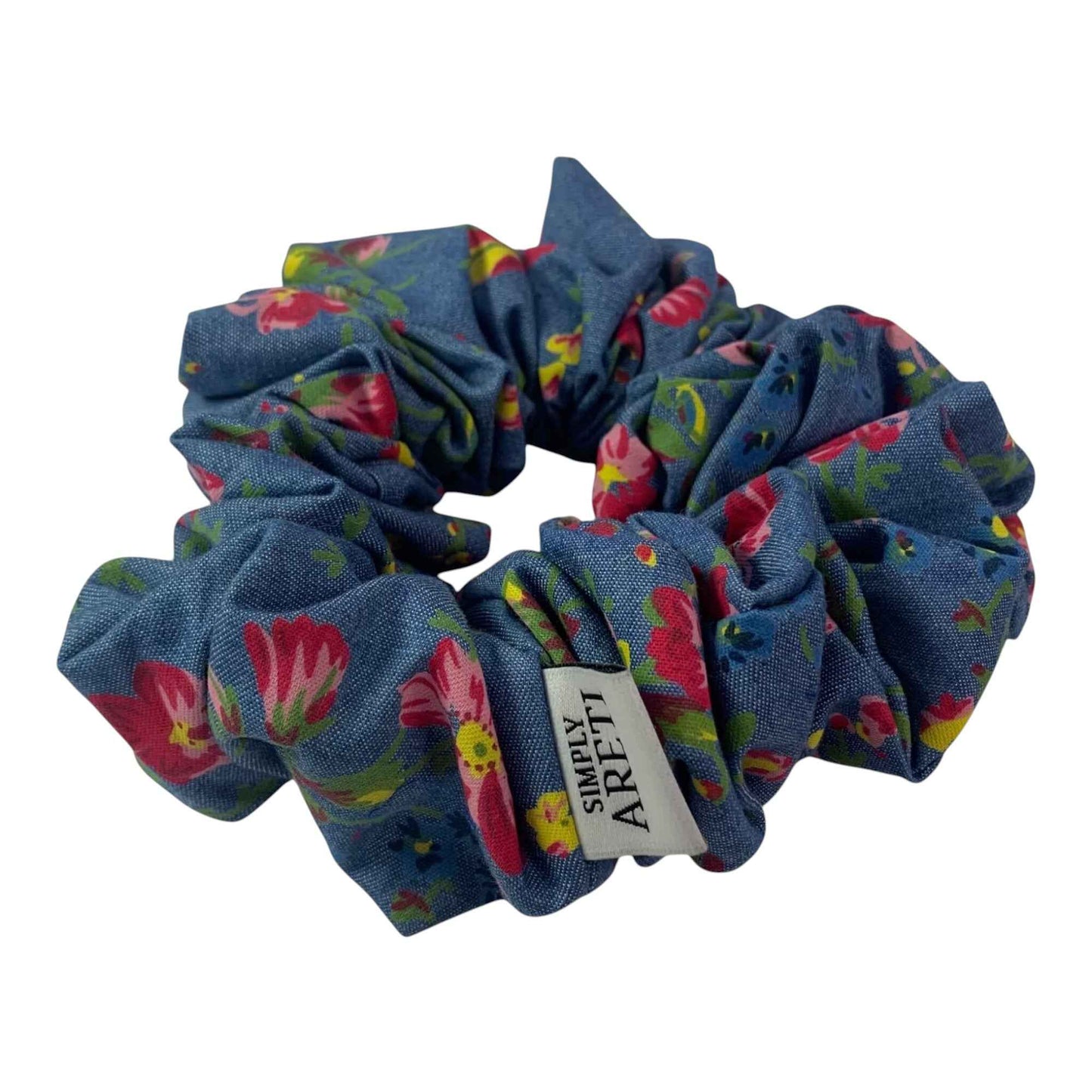 Extra Long Denim Florar Scrunchie – Handmade in XL