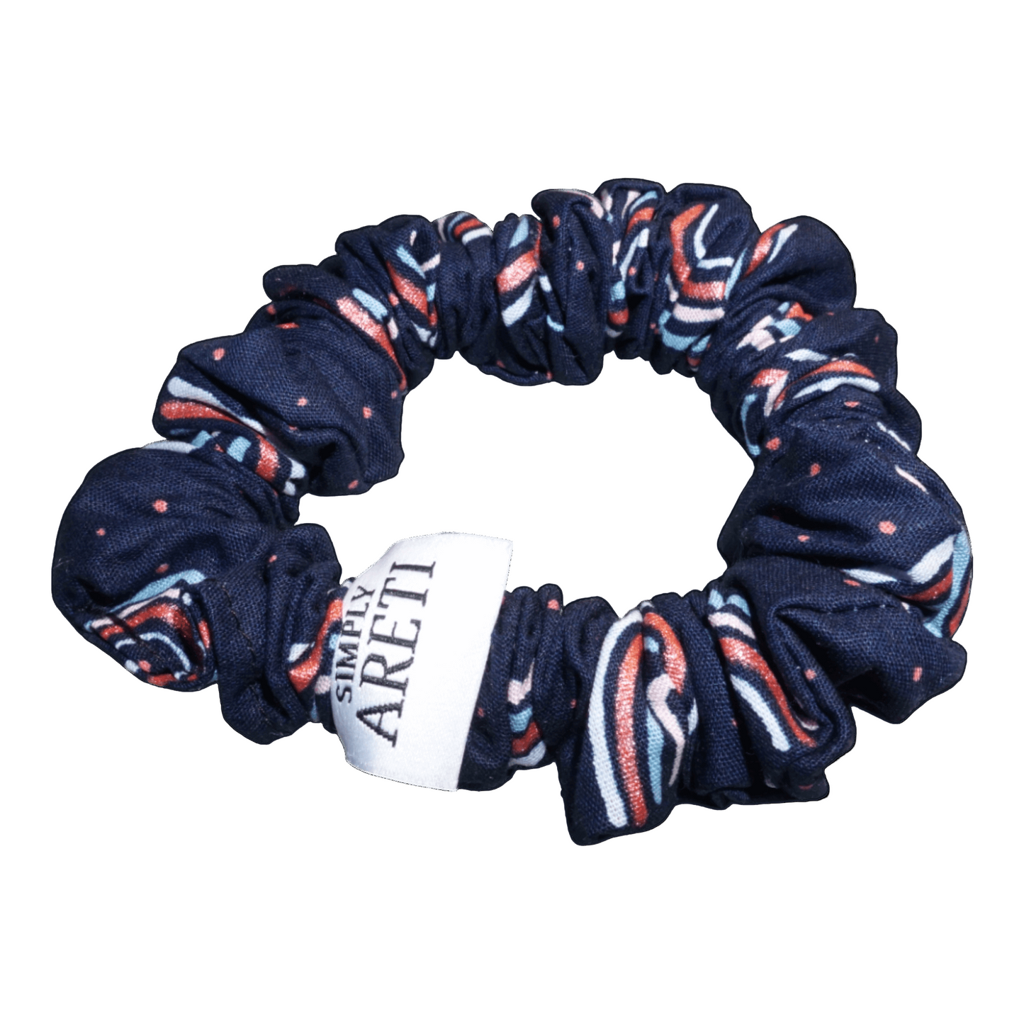 Extra Long Navy Blue Scrunchie with Rainbow Print XS