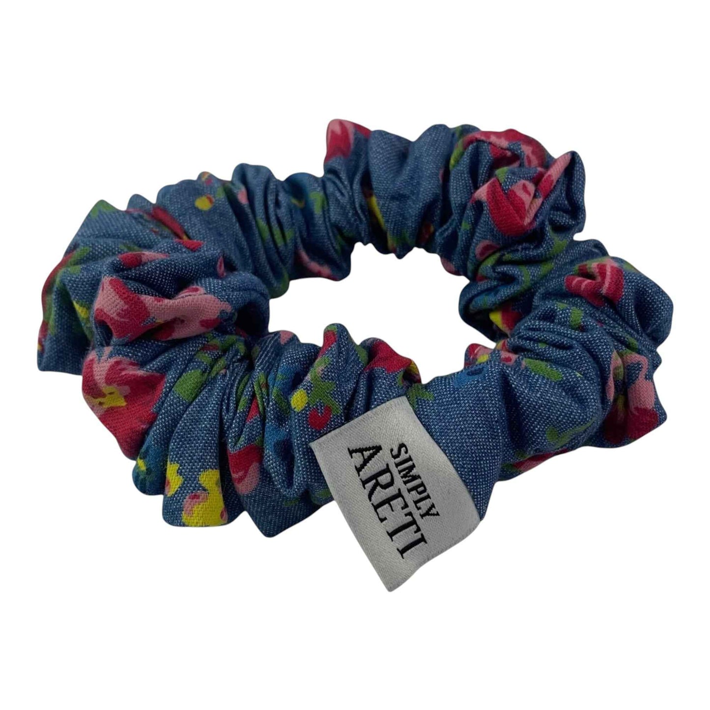 Extra Long Denim Florar Scrunchie – Handmade in XS