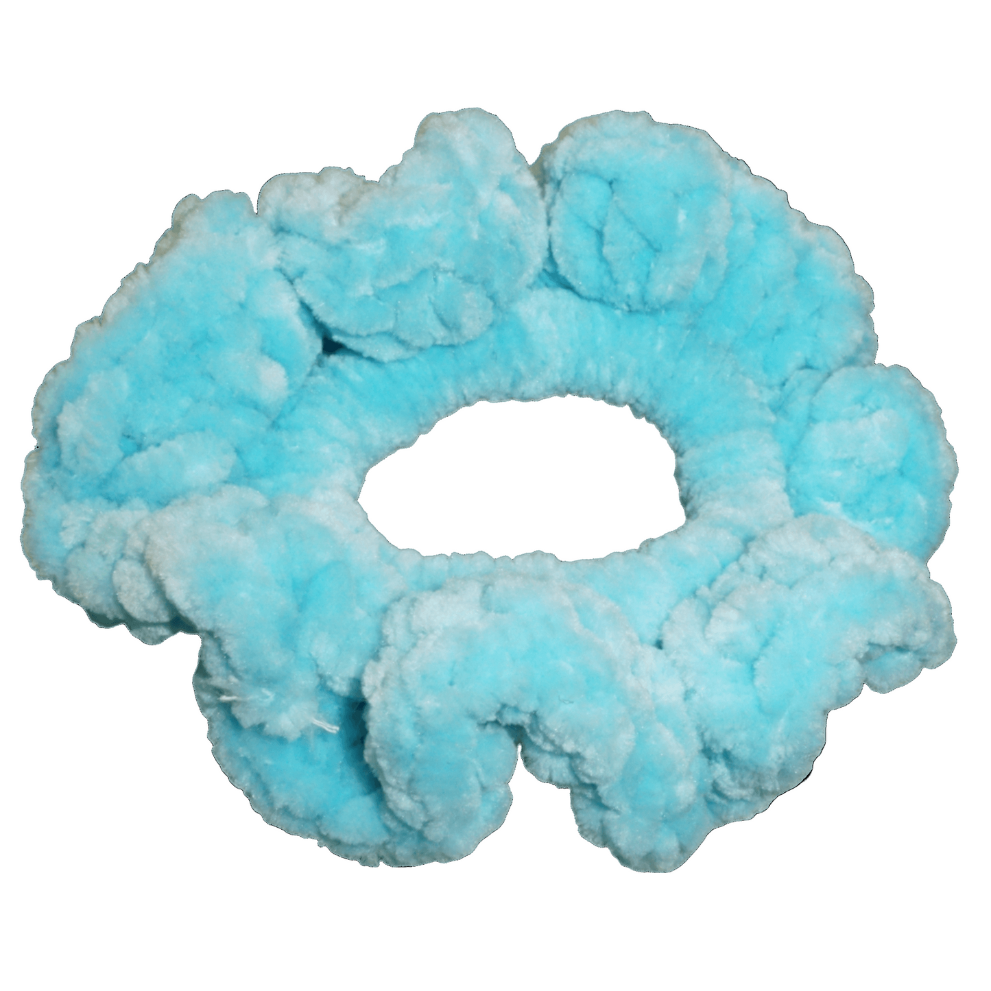 sky blue fluffy crochet scrunchie