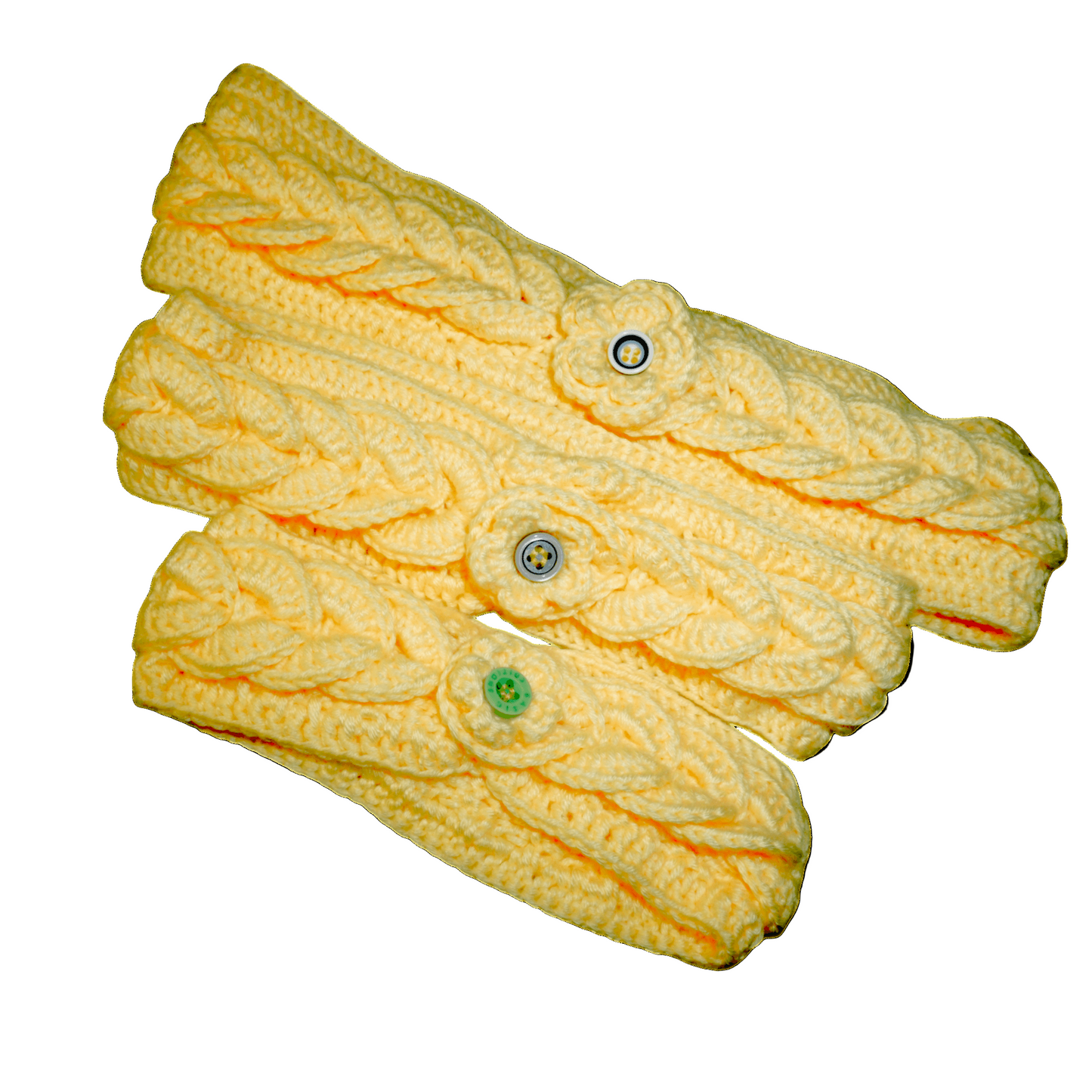 three yellow crochet headbands