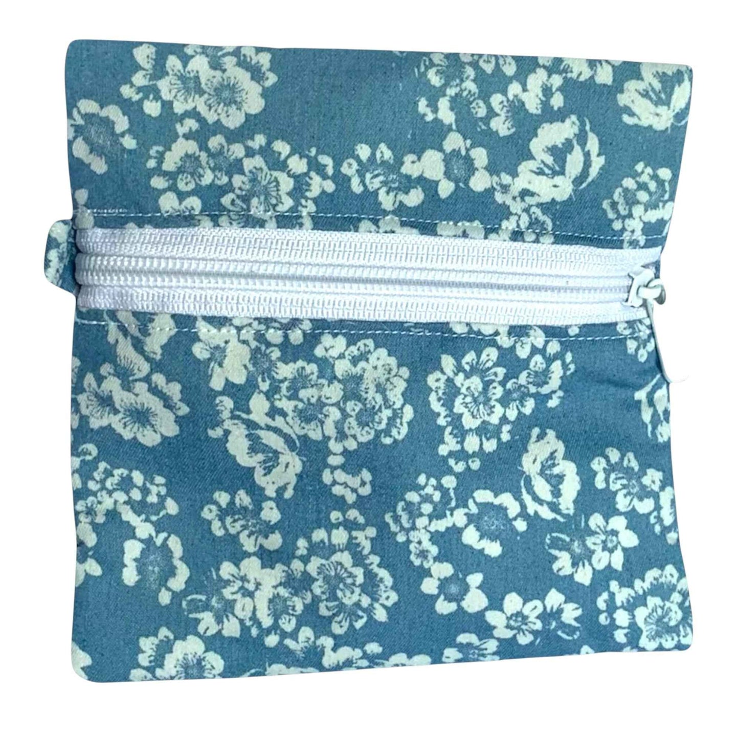 Light Blue Floral Denim Pouch – Handmade Minimal Organizer