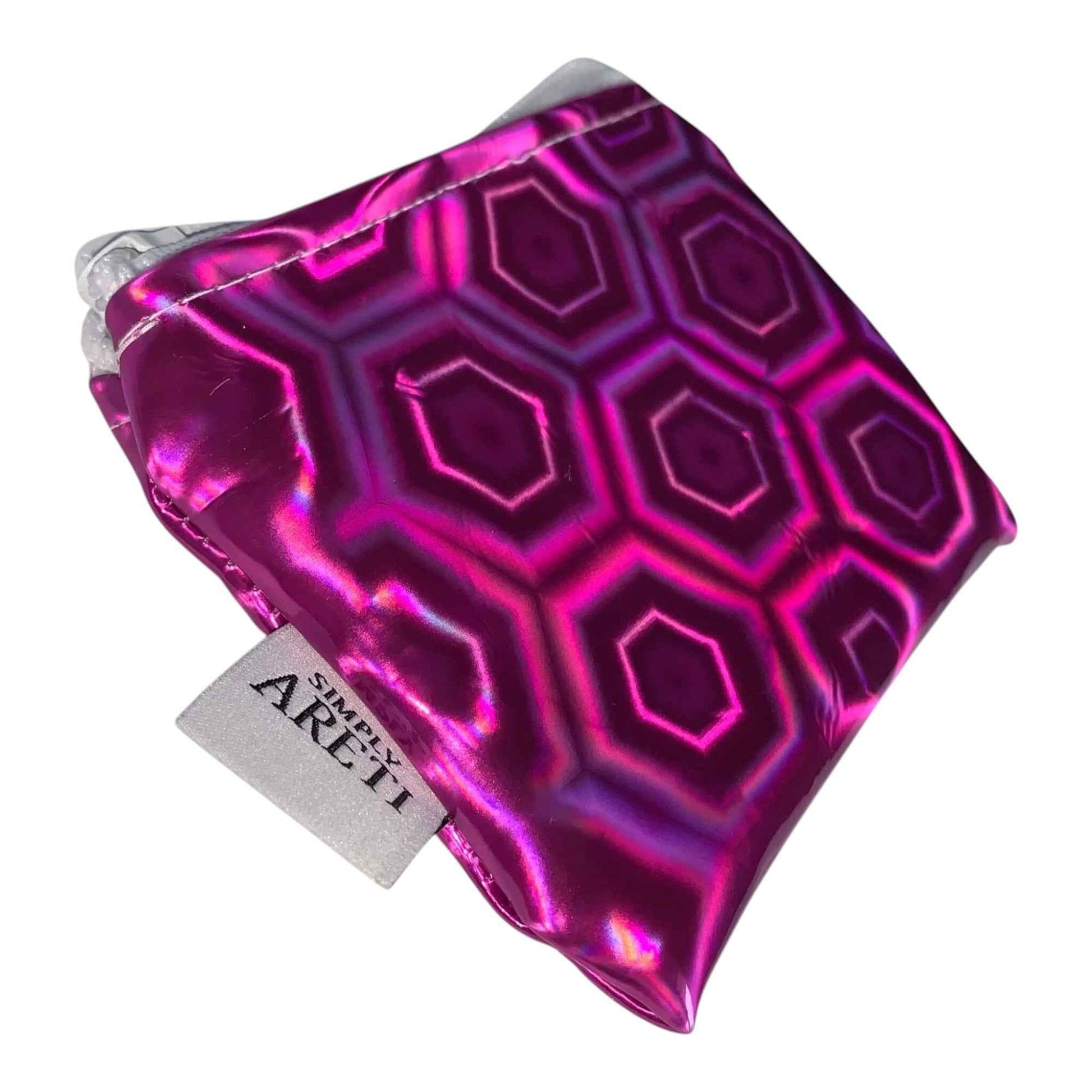 Fuchsia Iridescent Mini Pouch – Holographic Metallic Zipper Wallet for Coins, Makeup & More