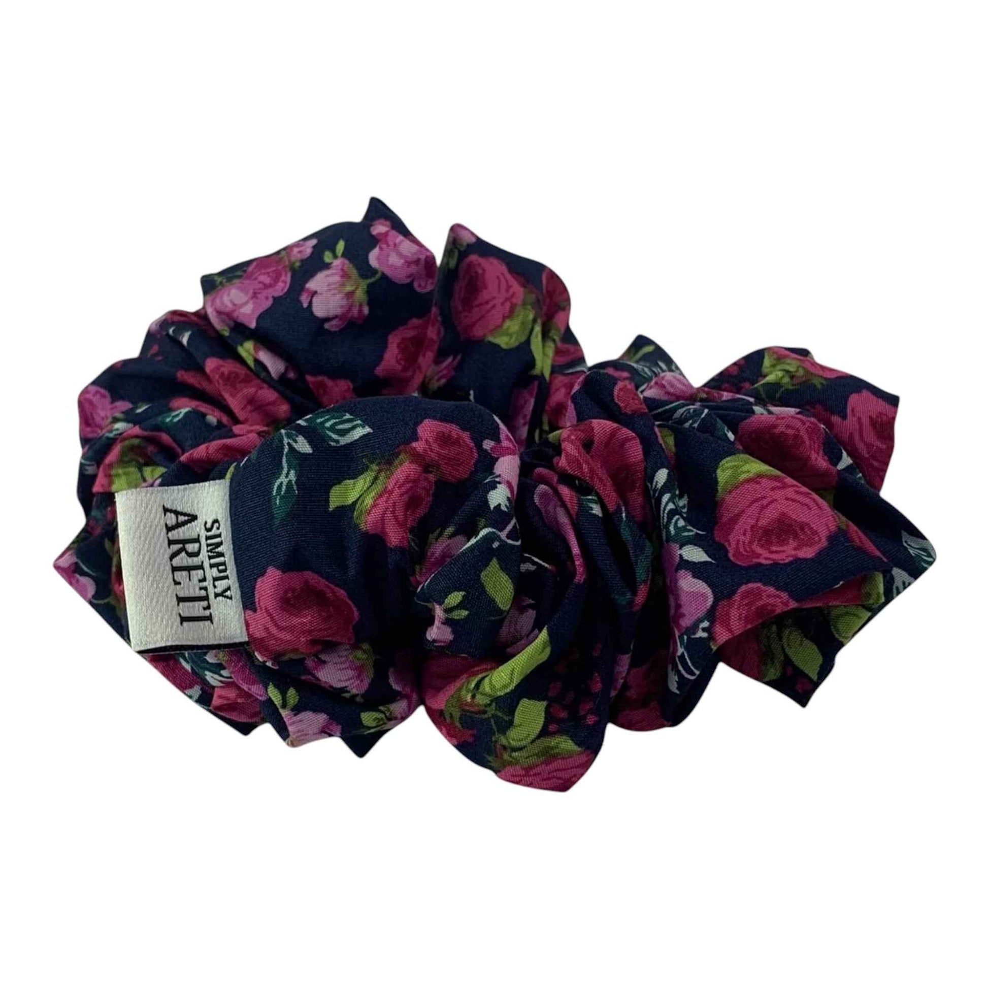 Extra Long Navy Floral Scrunchie – Handmade in XL