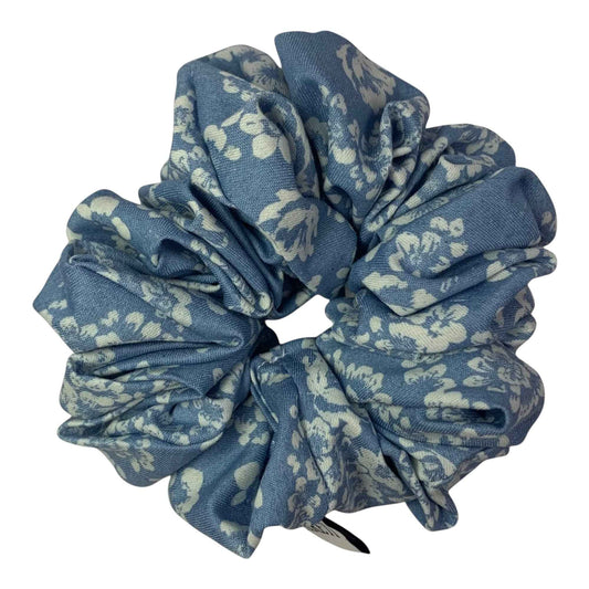 Extra Long Light Denim Scrunchie with White Flowers XL