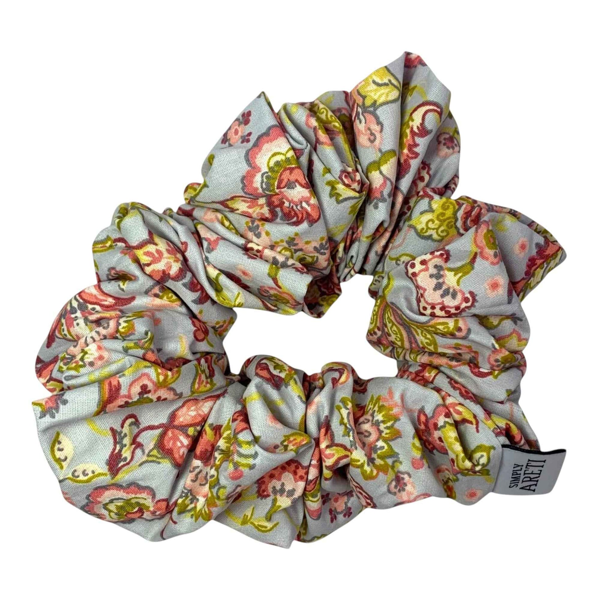 Extra Long Pastel Grey Scrunchie with Florals & Paisley XL
