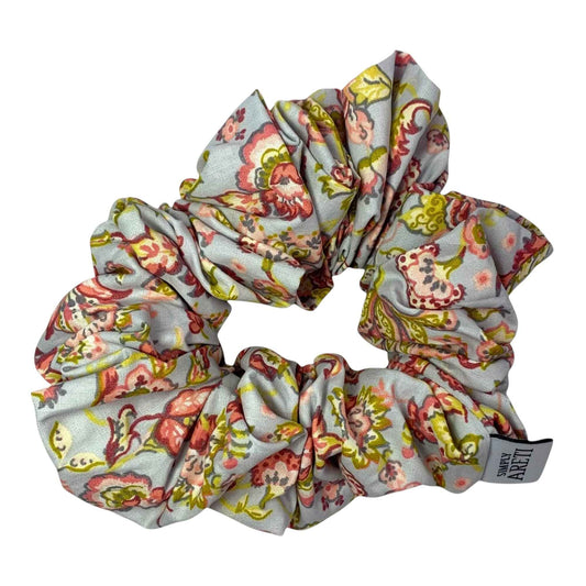 Extra Long Pastel Grey Scrunchie with Florals & Paisley XL