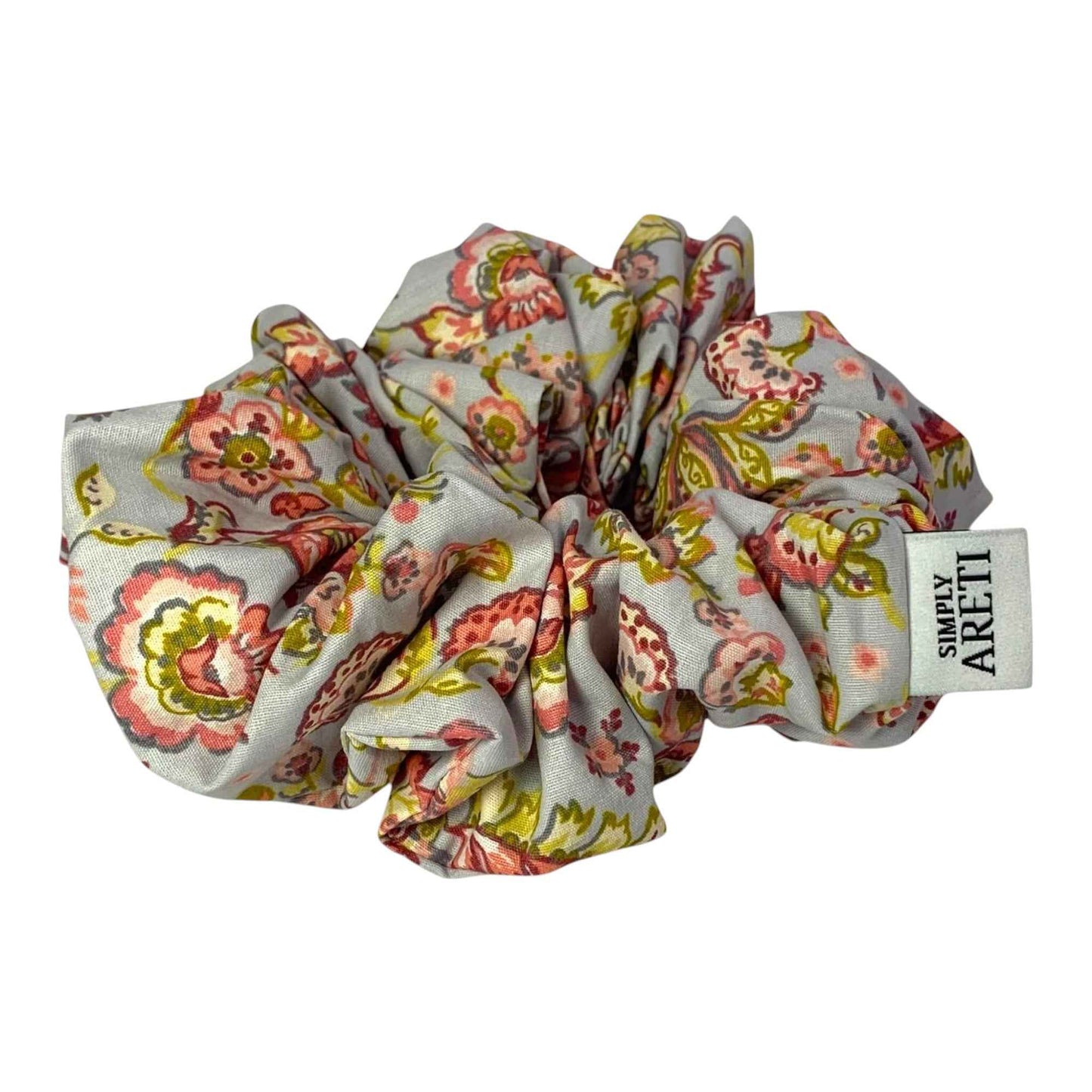 Extra Long Pastel Grey Scrunchie with Florals & Paisley XL