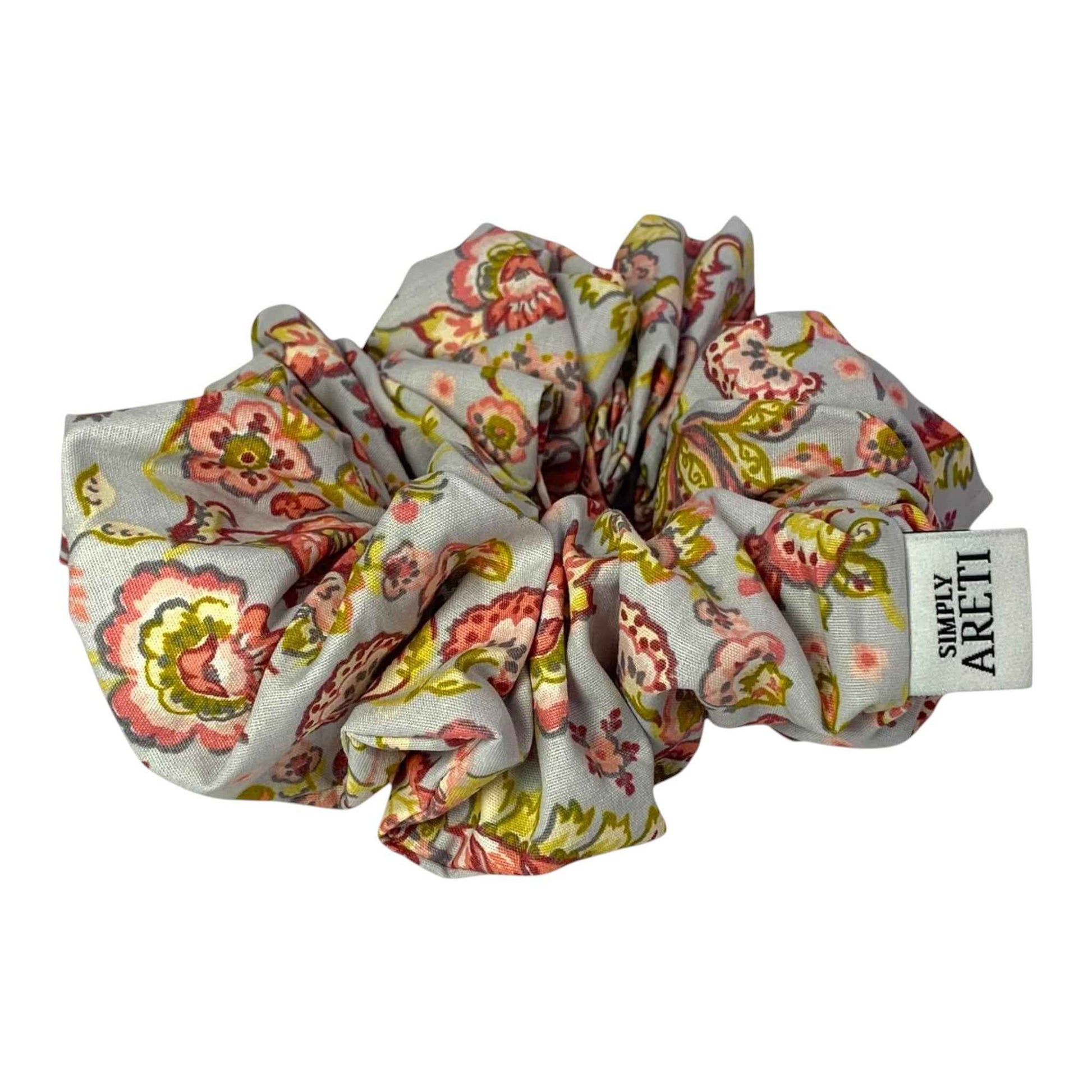 Extra Long Pastel Grey Scrunchie with Florals & Paisley XL