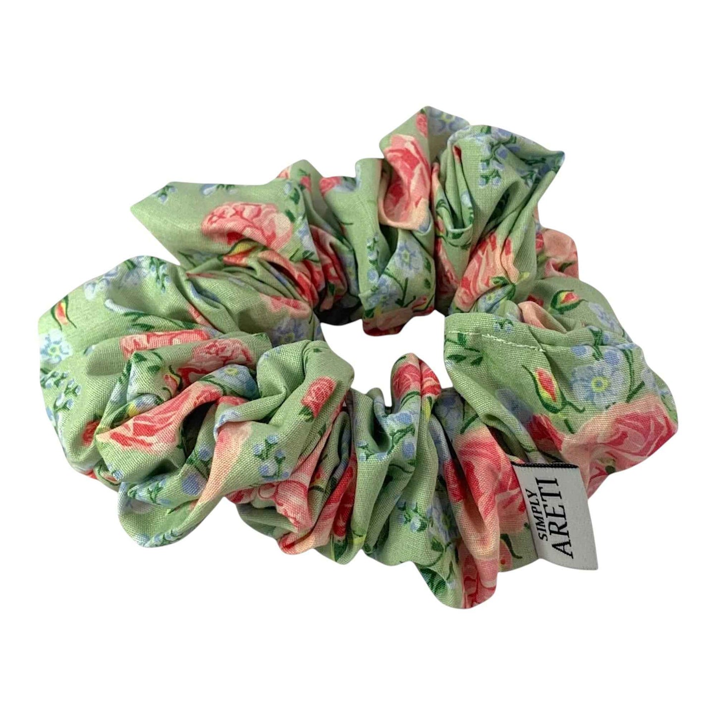Extra Long Mint Floral Scrunchie with Roses XL