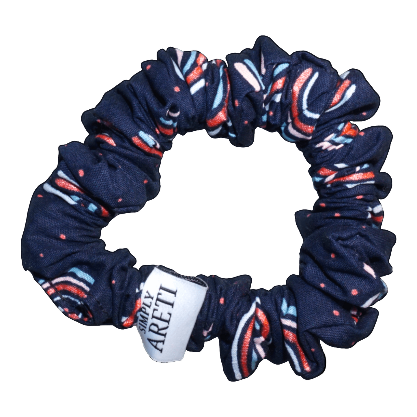 Extra Long Navy Blue Scrunchie with Rainbow Print XS