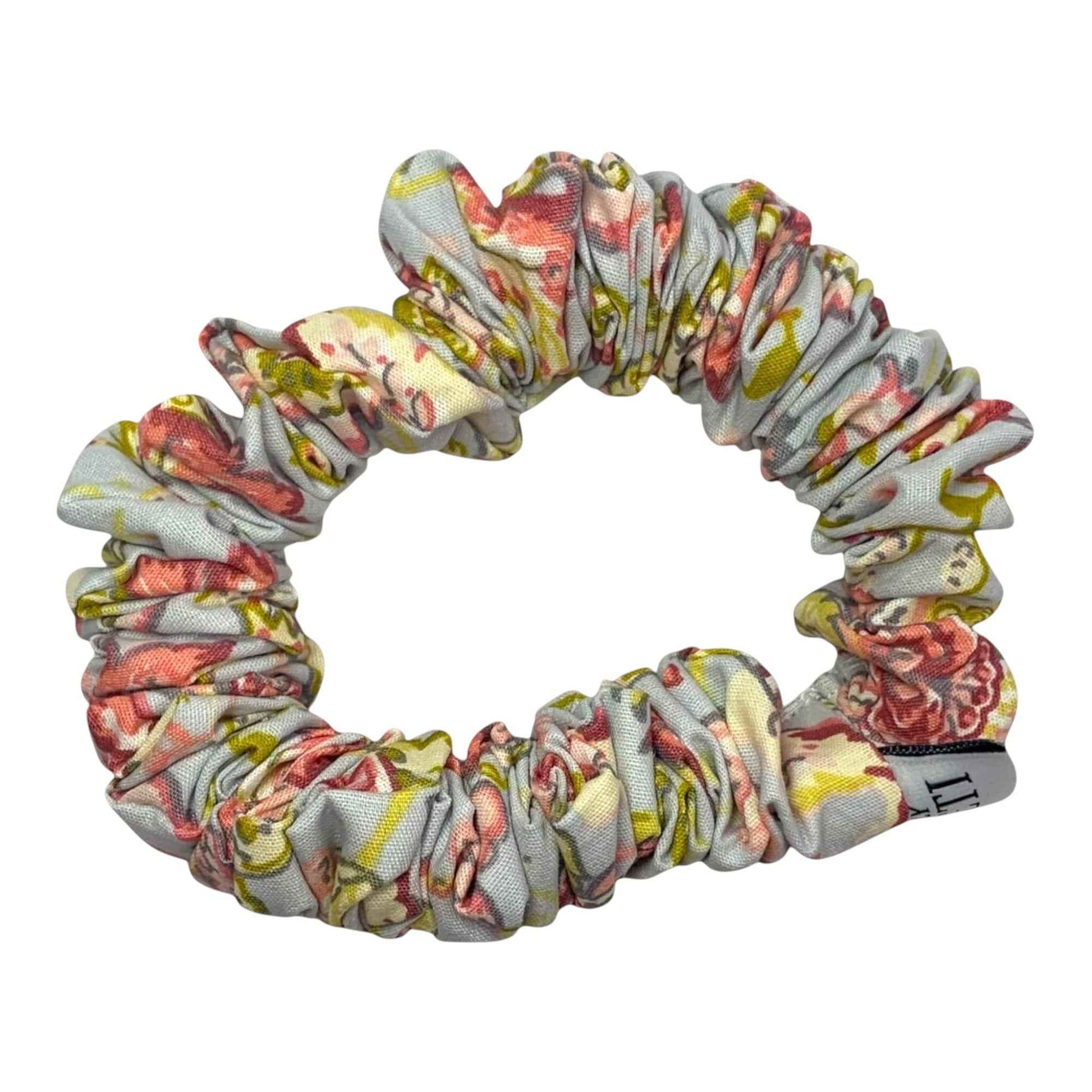 Extra Long Pastel Grey Scrunchie with Florals & Paisley XS