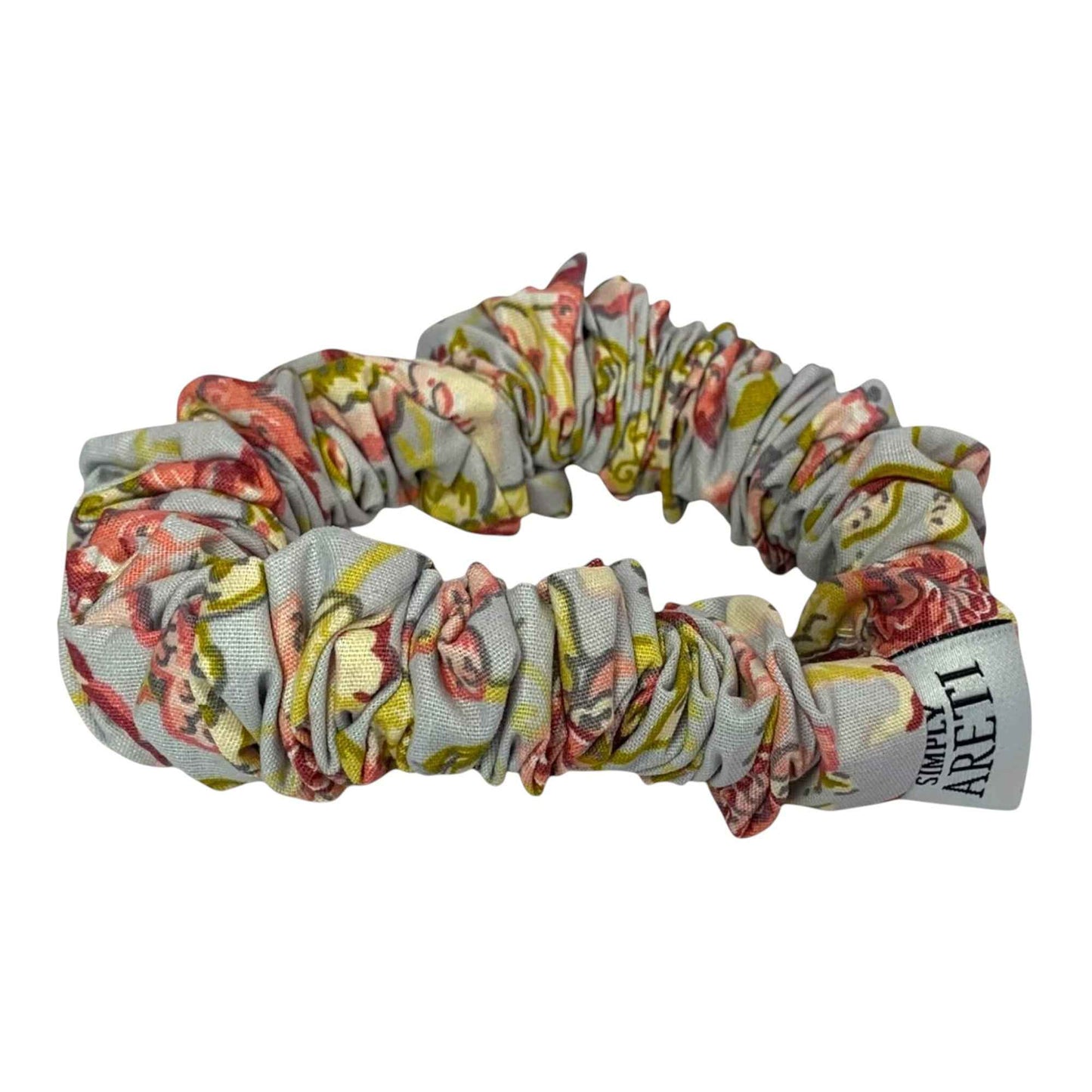 Extra Long Pastel Grey Scrunchie with Florals & Paisley XS