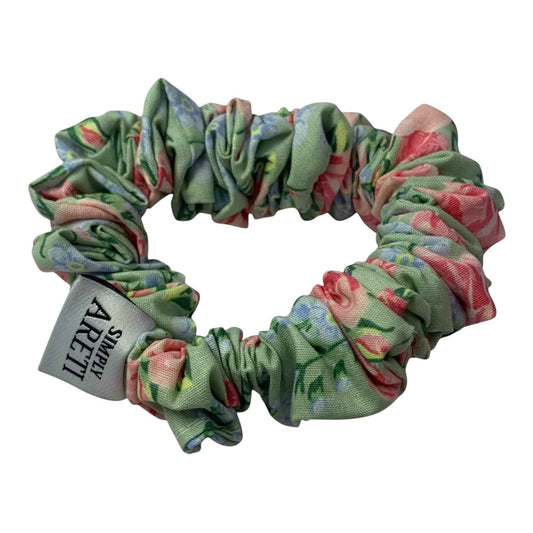 Extra Long Mint Floral Scrunchie with Roses XS