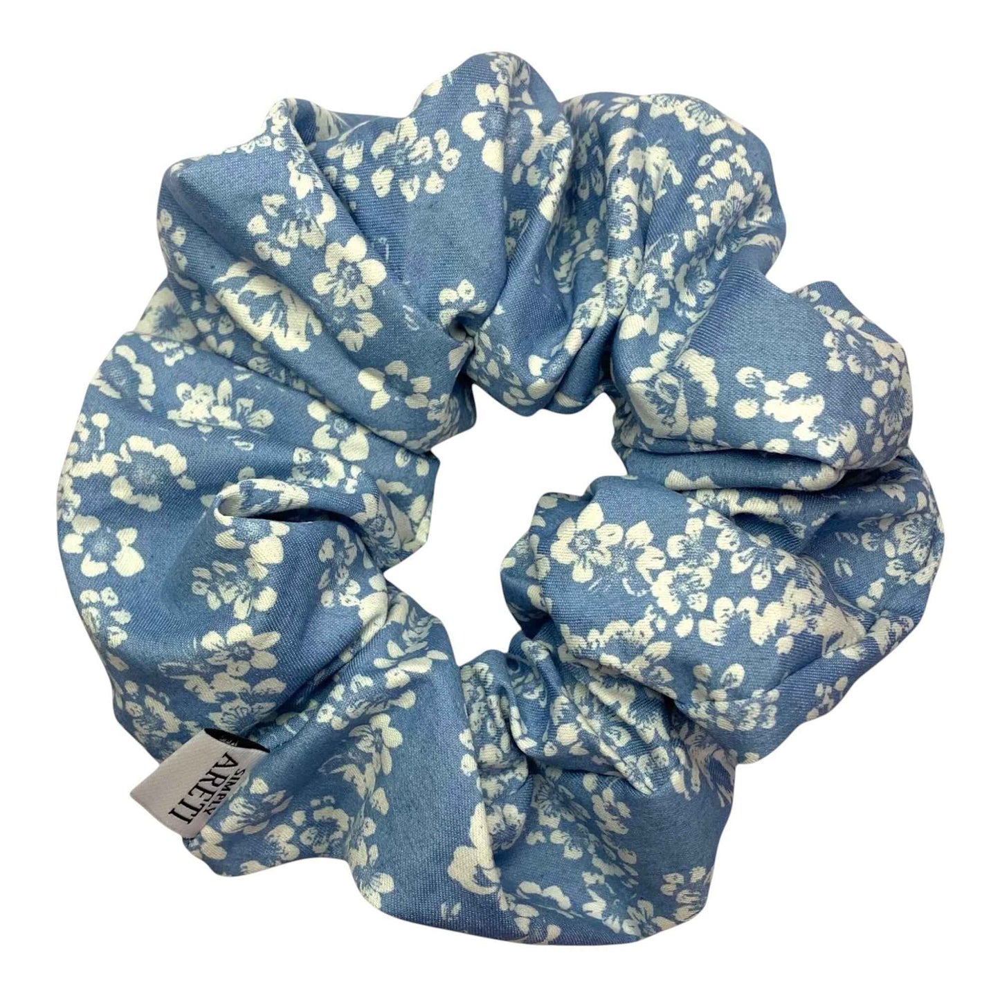 Extra Long Light Denim Scrunchie with White Flowers XXL