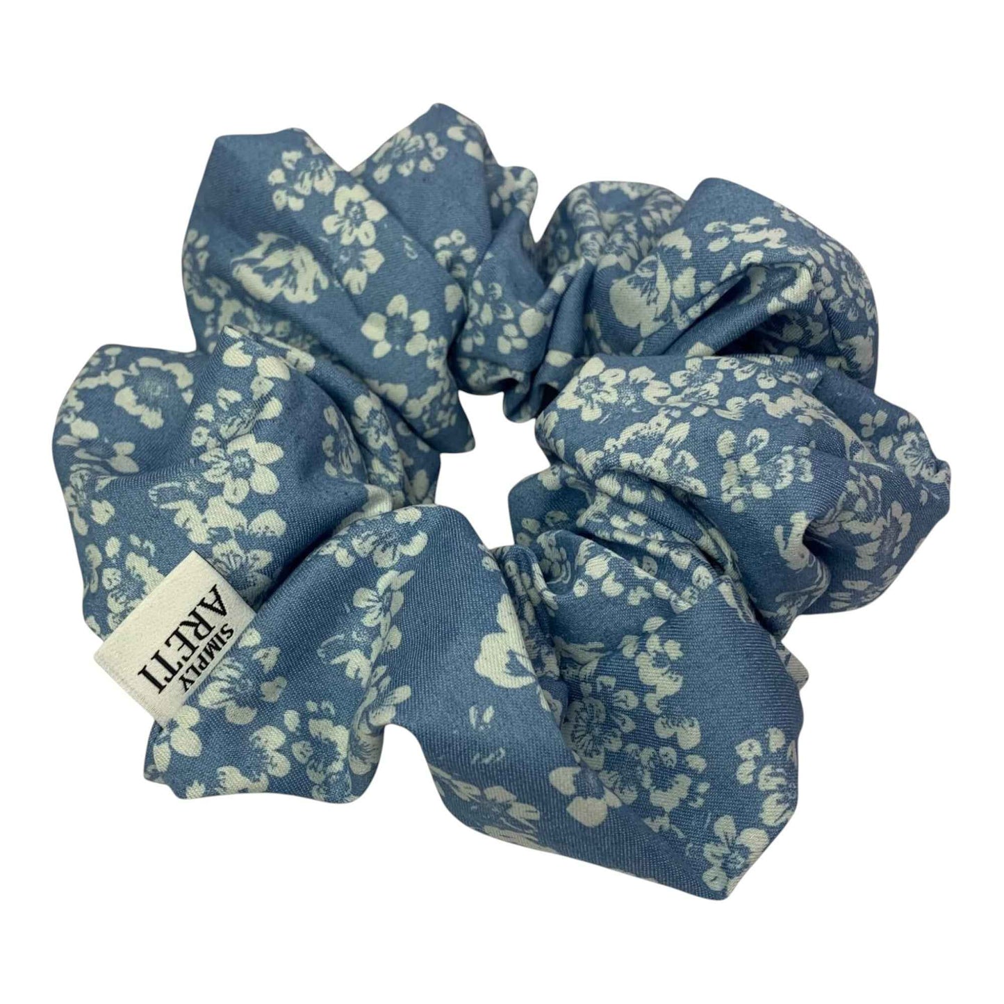 Extra Long Light Denim Scrunchie with White Flowers XXL