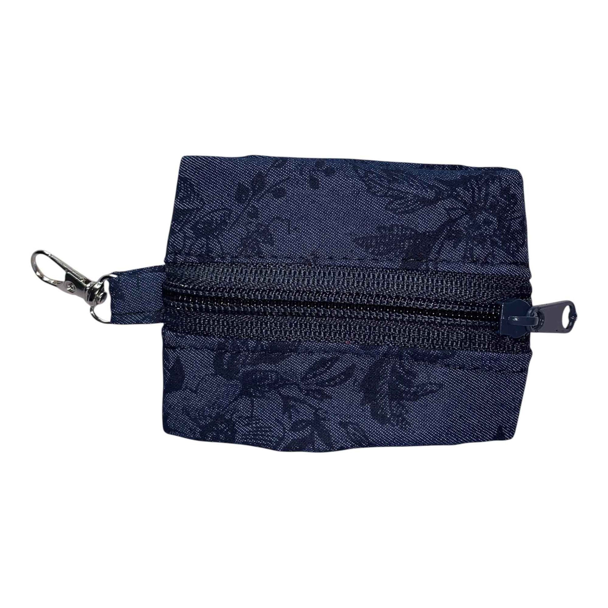 Mini Denim Floral Pouch – Handmade AirPods or Coin Case with Keychain Ring