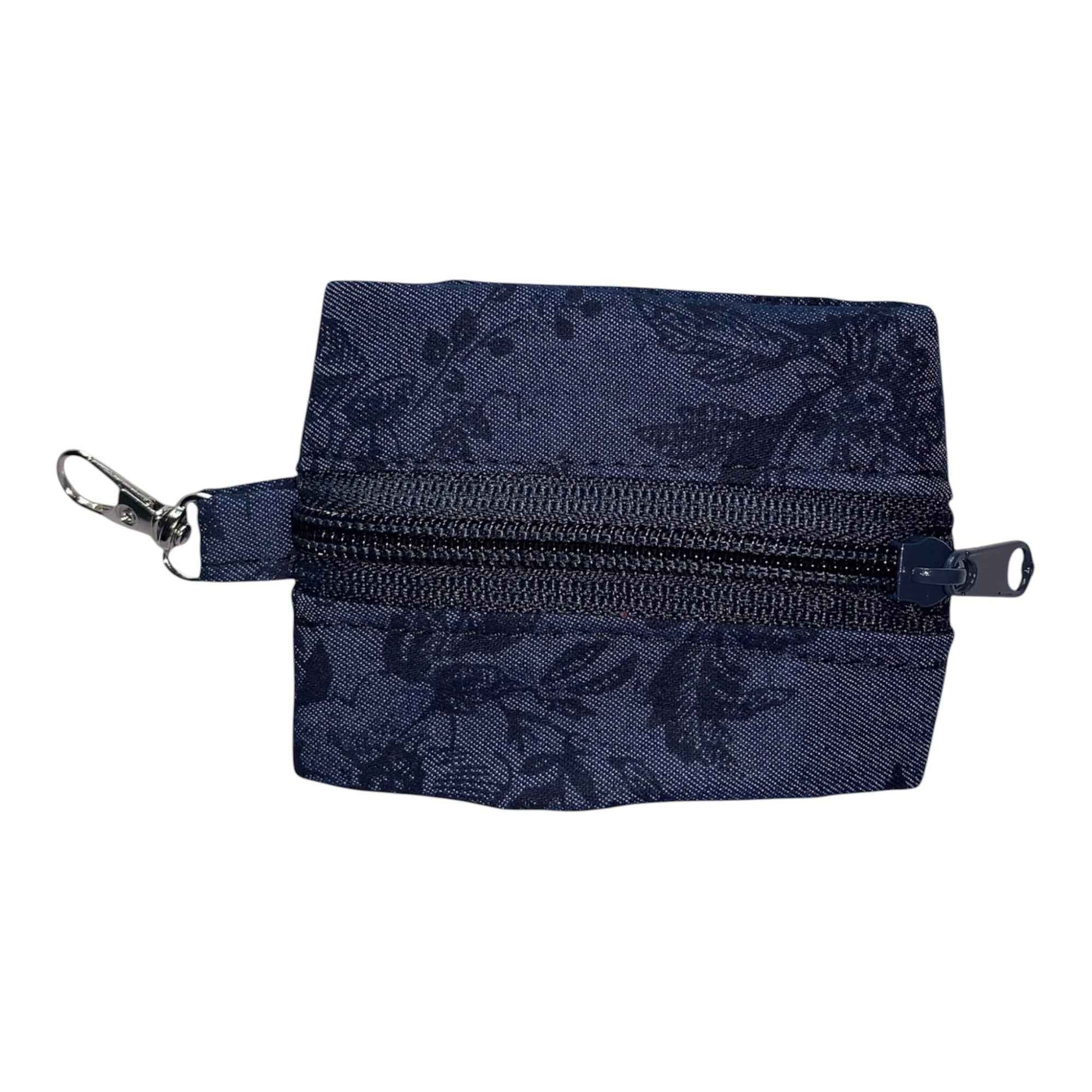 Mini Denim Floral Pouch – Handmade AirPods or Coin Case with Keychain Ring