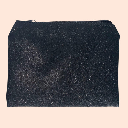 Black Glitter Faux Leather Clutch – Elegant Handmade Evening Pouch