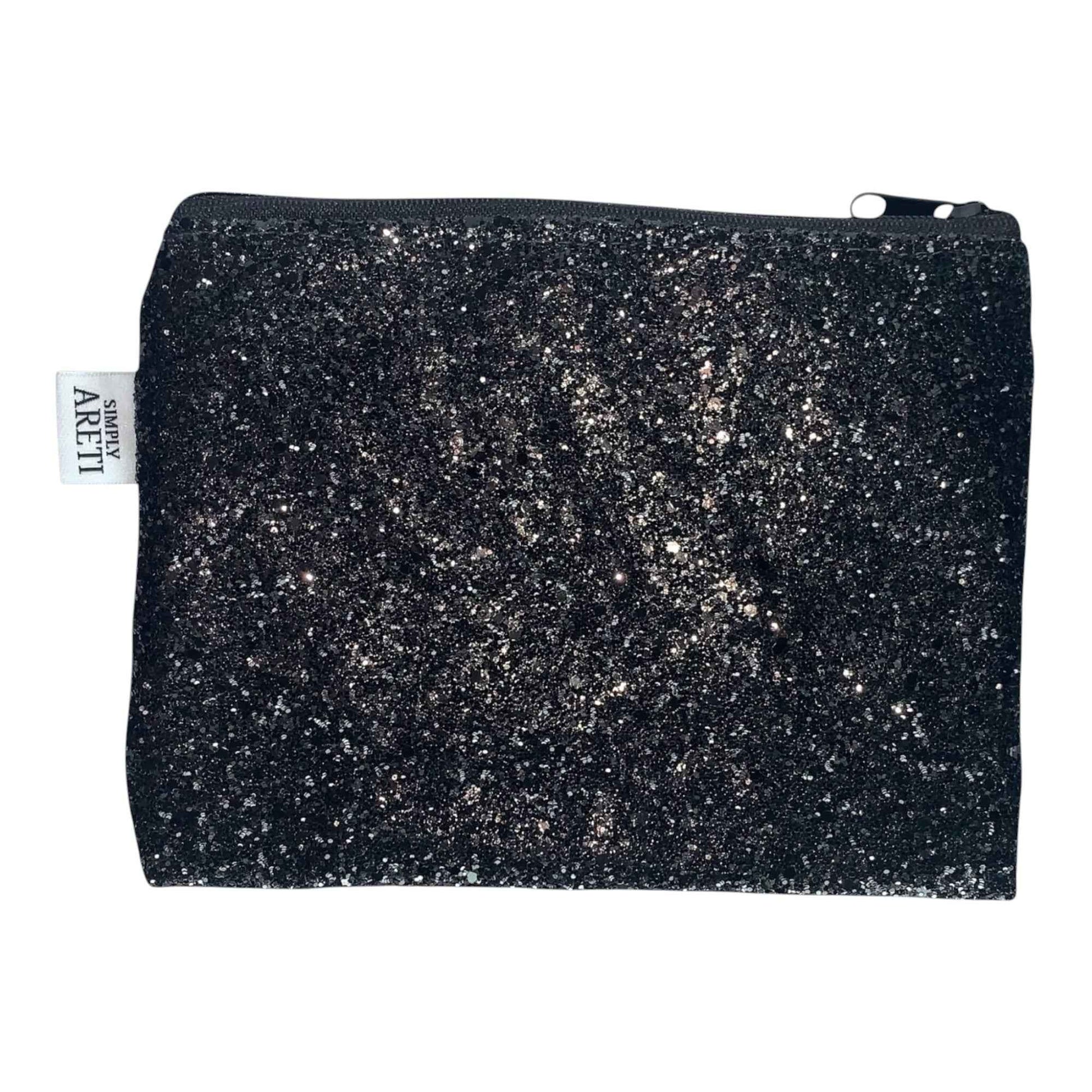 Black Glitter Faux Leather Clutch – Elegant Handmade Evening Pouch