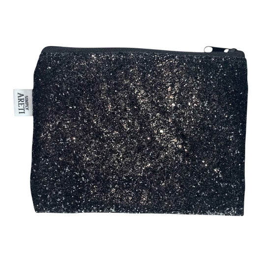 Black Glitter Faux Leather Clutch – Elegant Handmade Evening Pouch