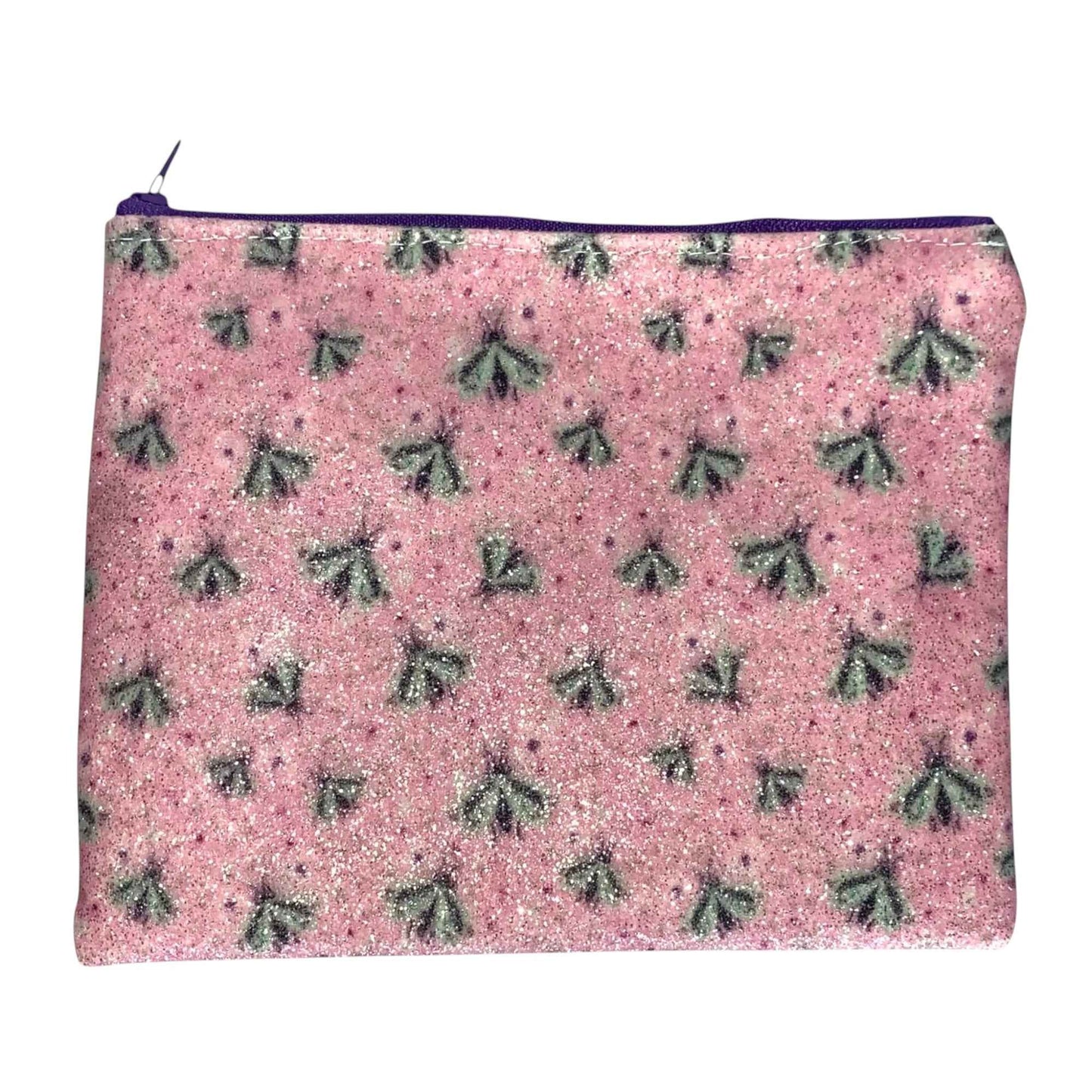 Pink Firefly Glitter Clutch with Purple Zipper – Handmade Sparkly Evening Bag