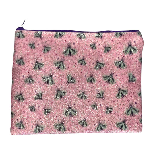 Pink Firefly Glitter Clutch with Purple Zipper – Handmade Sparkly Evening Bag