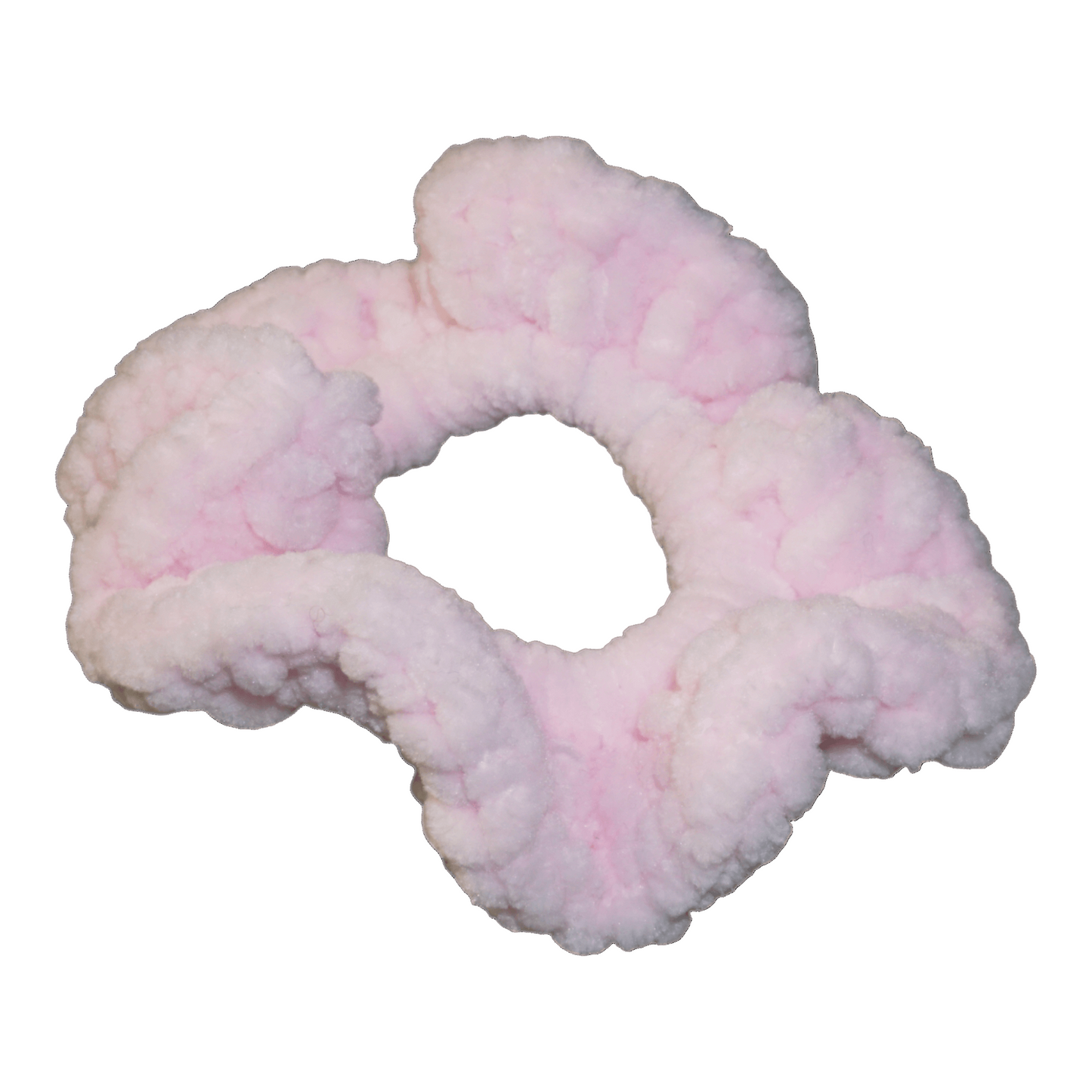 baby pink fluffy crochet scrunchie