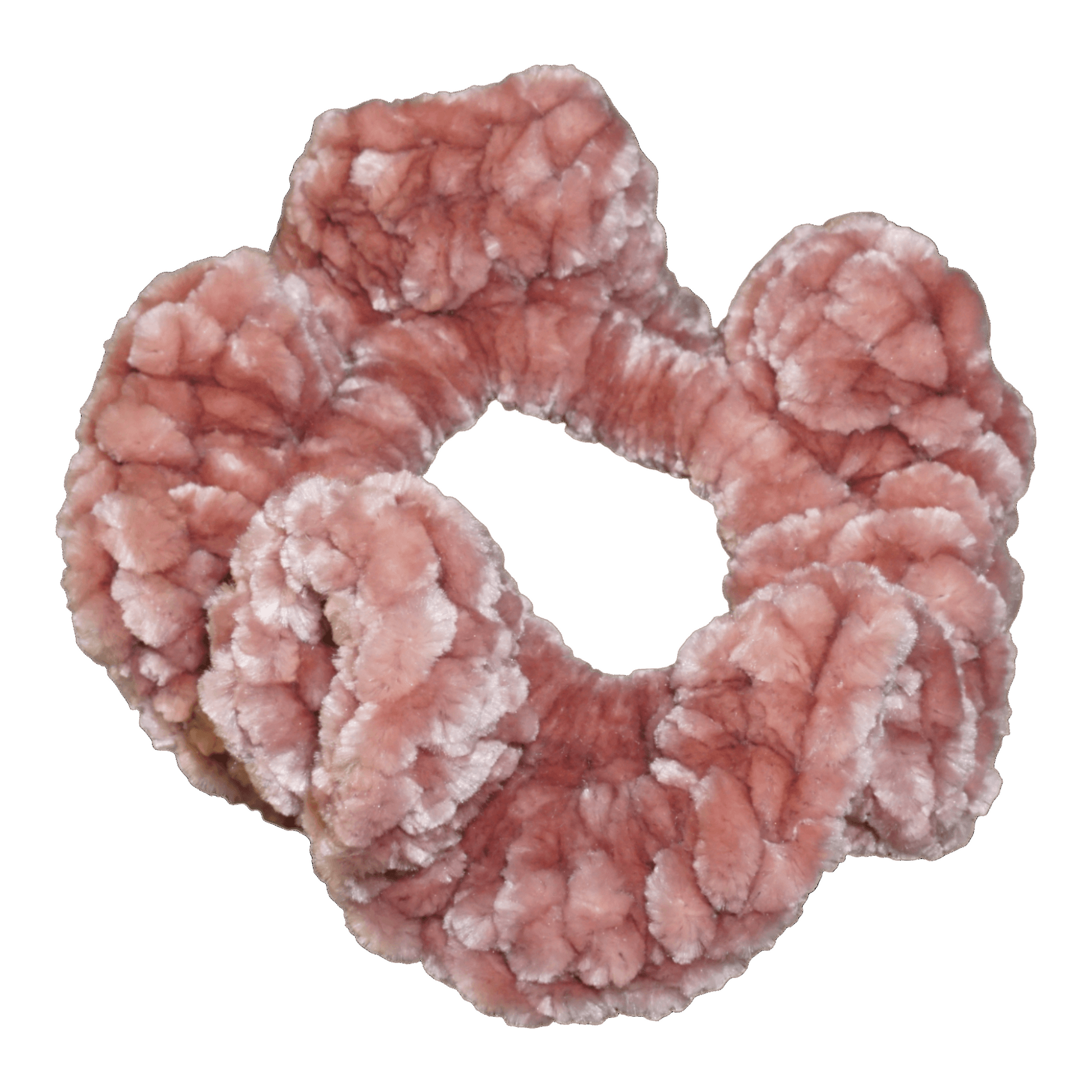 dusty pink fluffy crochet scrunchie