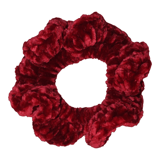 red crimson fluffy crochet scrunchie