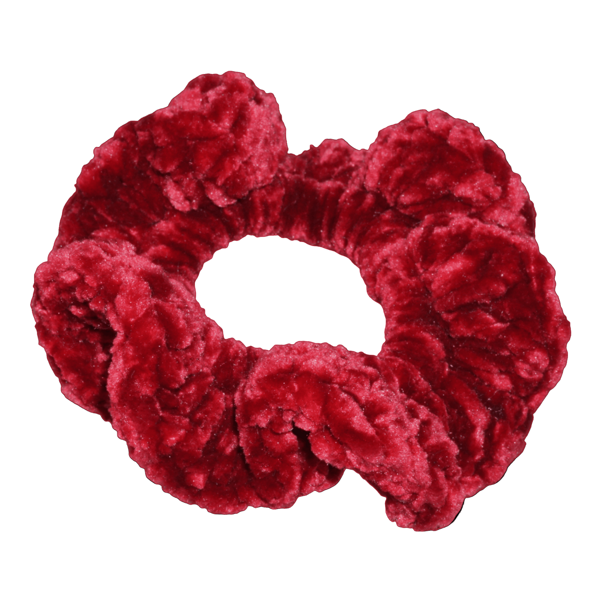 red crimson fluffy crochet scrunchie