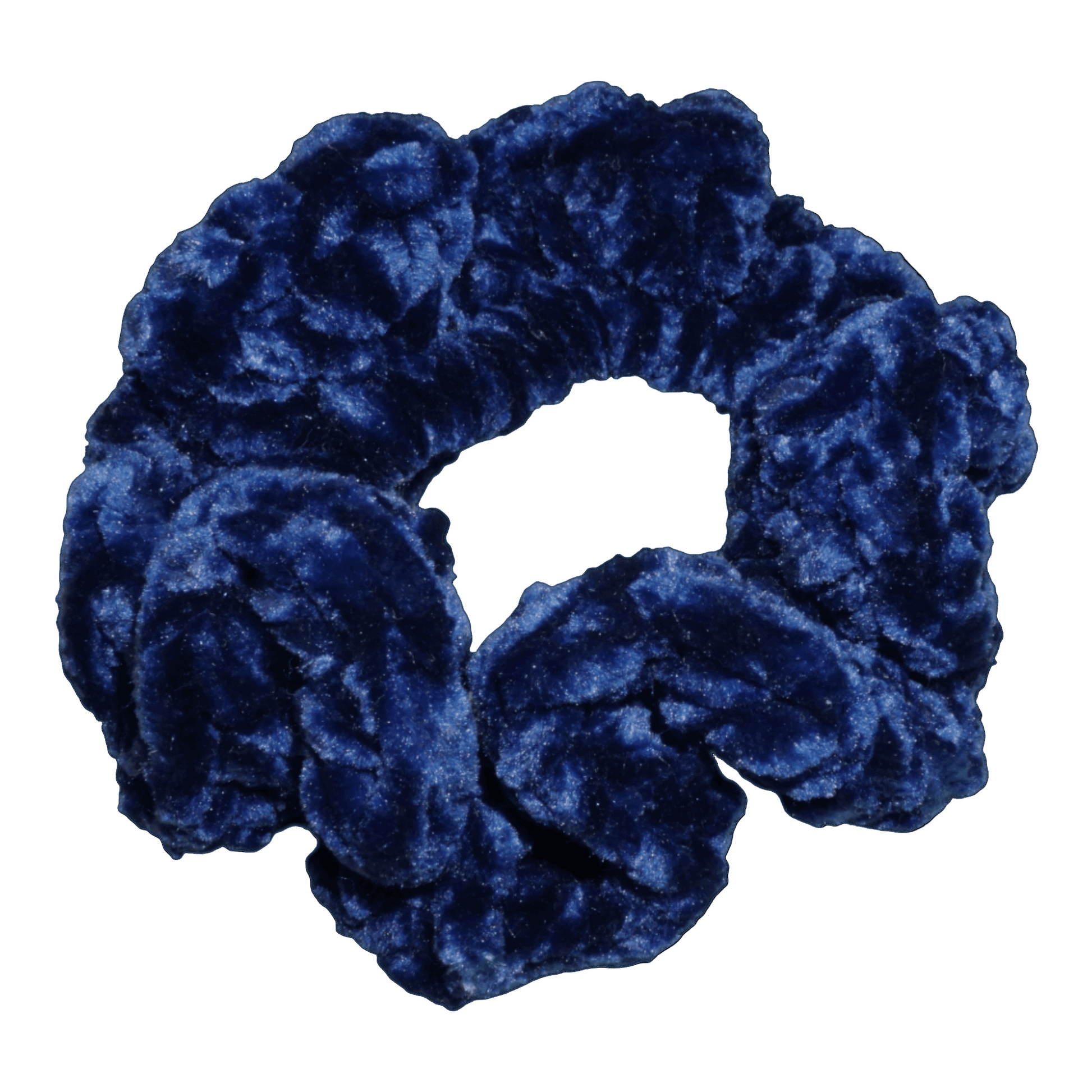 royal blue fluffy crochet scrunchie