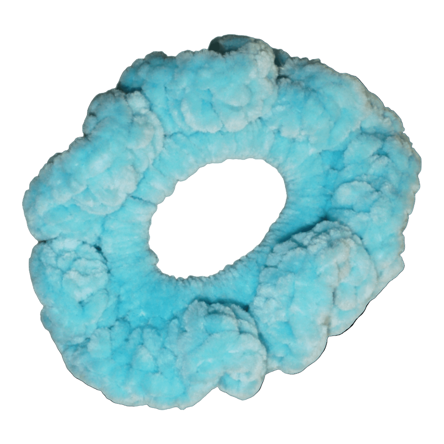 sky blue fluffy crochet scrunchie