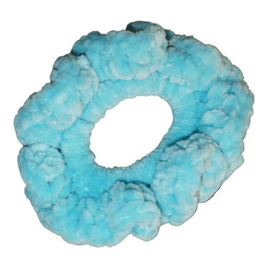sky blue fluffy crochet scrunchie