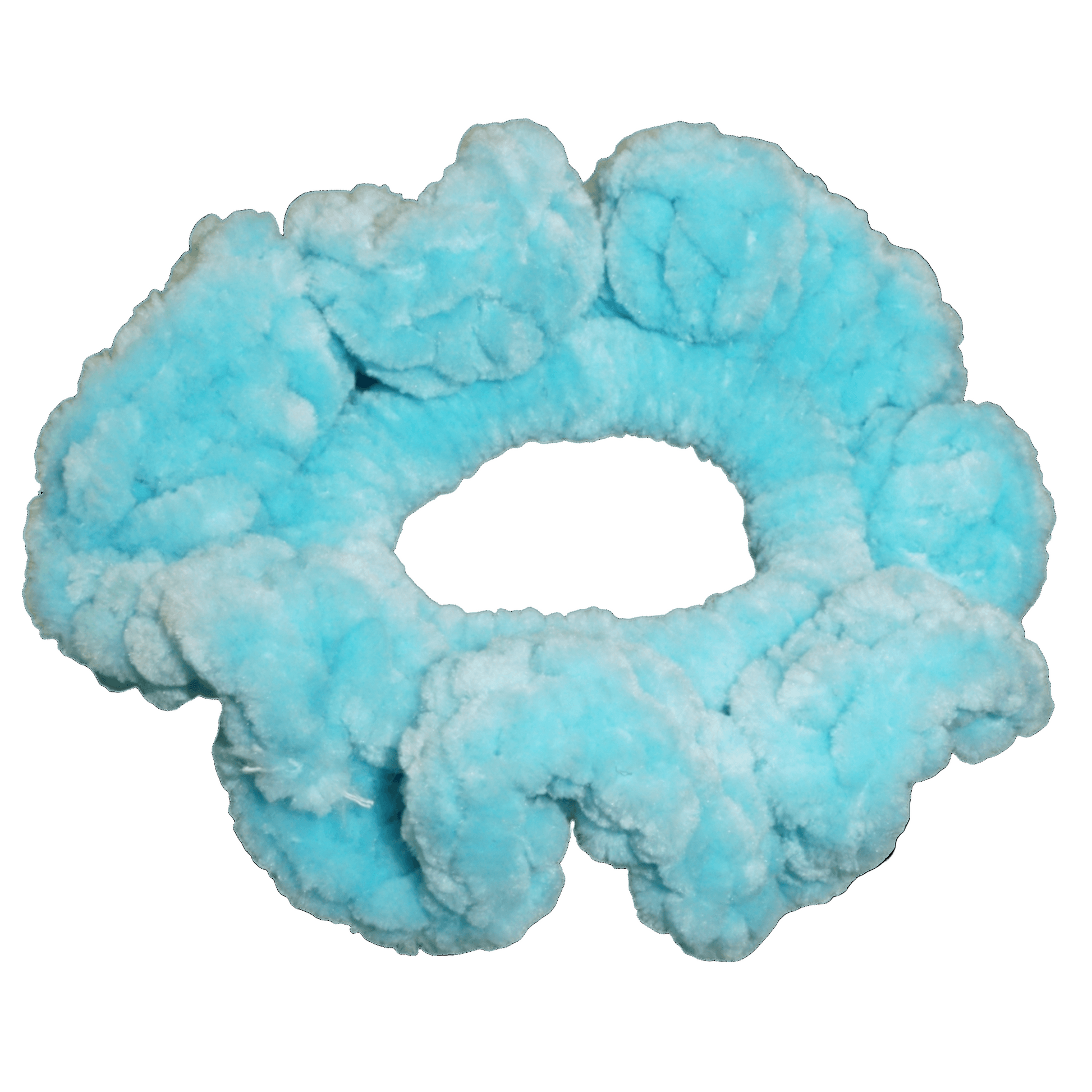 sky blue fluffy crochet scrunchie