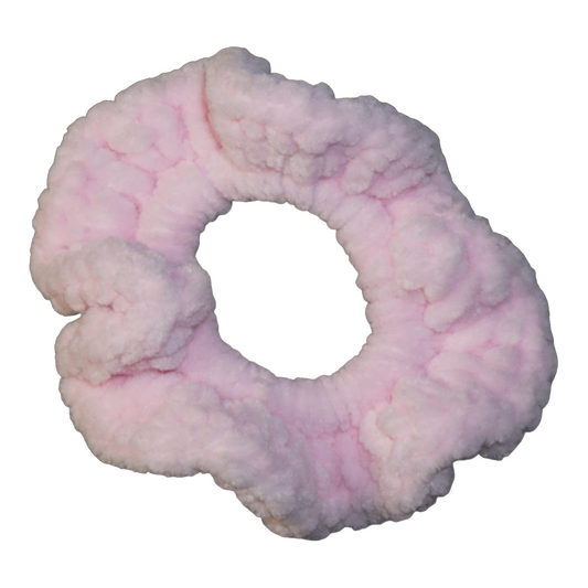 baby pink fluffy crochet scrunchie
