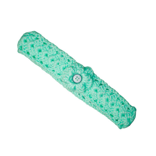 Ceochet Baby headband, mint color and flower in the middle 