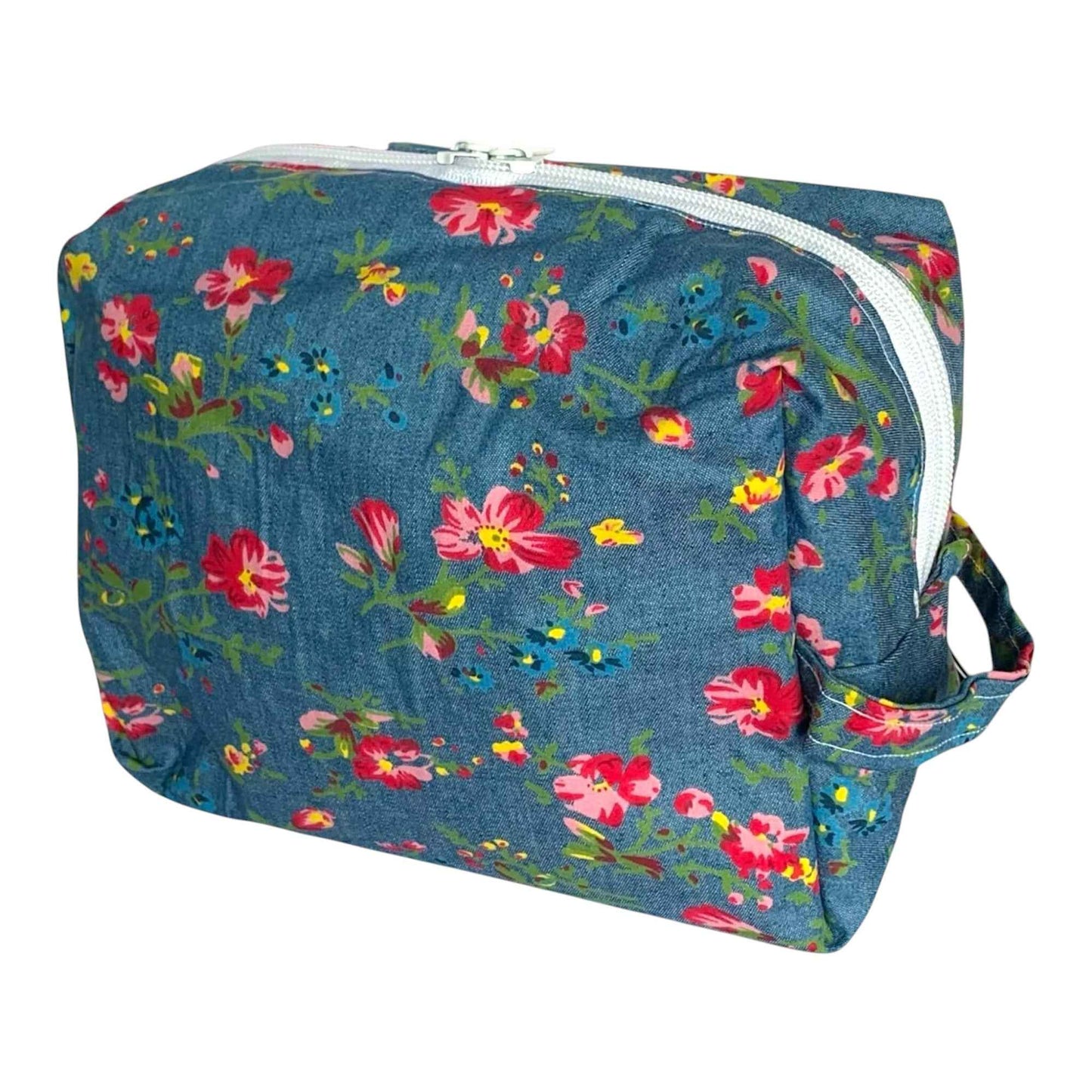 Blossom Denim Pouch – Floral Organizer with Inner Pockets