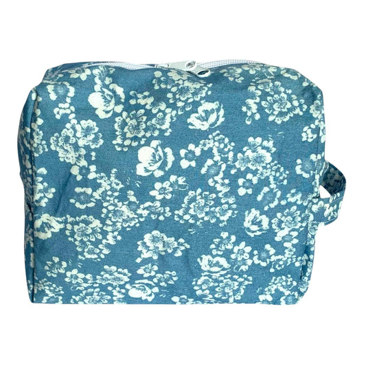 Floral Light Denim Organizer Pouch – Handmade Makeup Bag with Inner Pockets