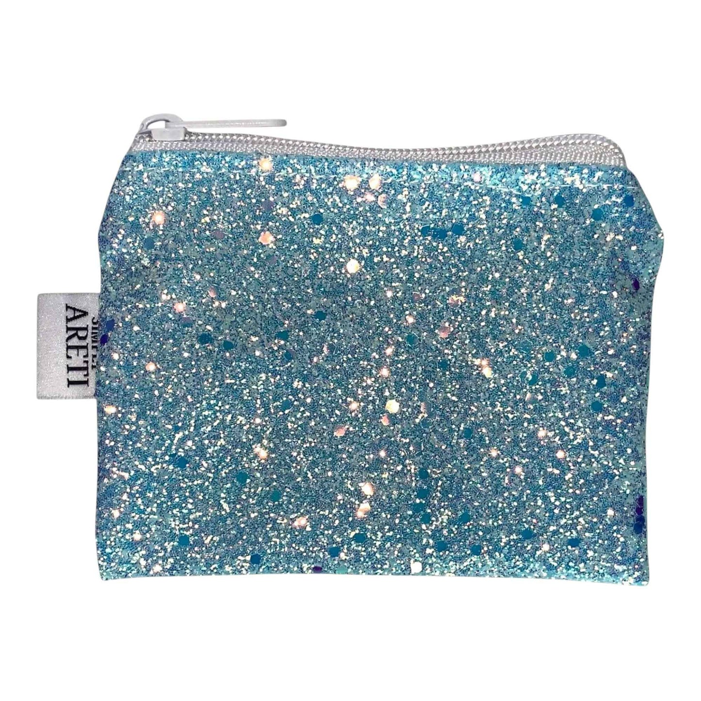 Light Blue Glitter Mini Pouch – Handmade Zipper Wallet for Coins, Jewelry & Daily Essentials