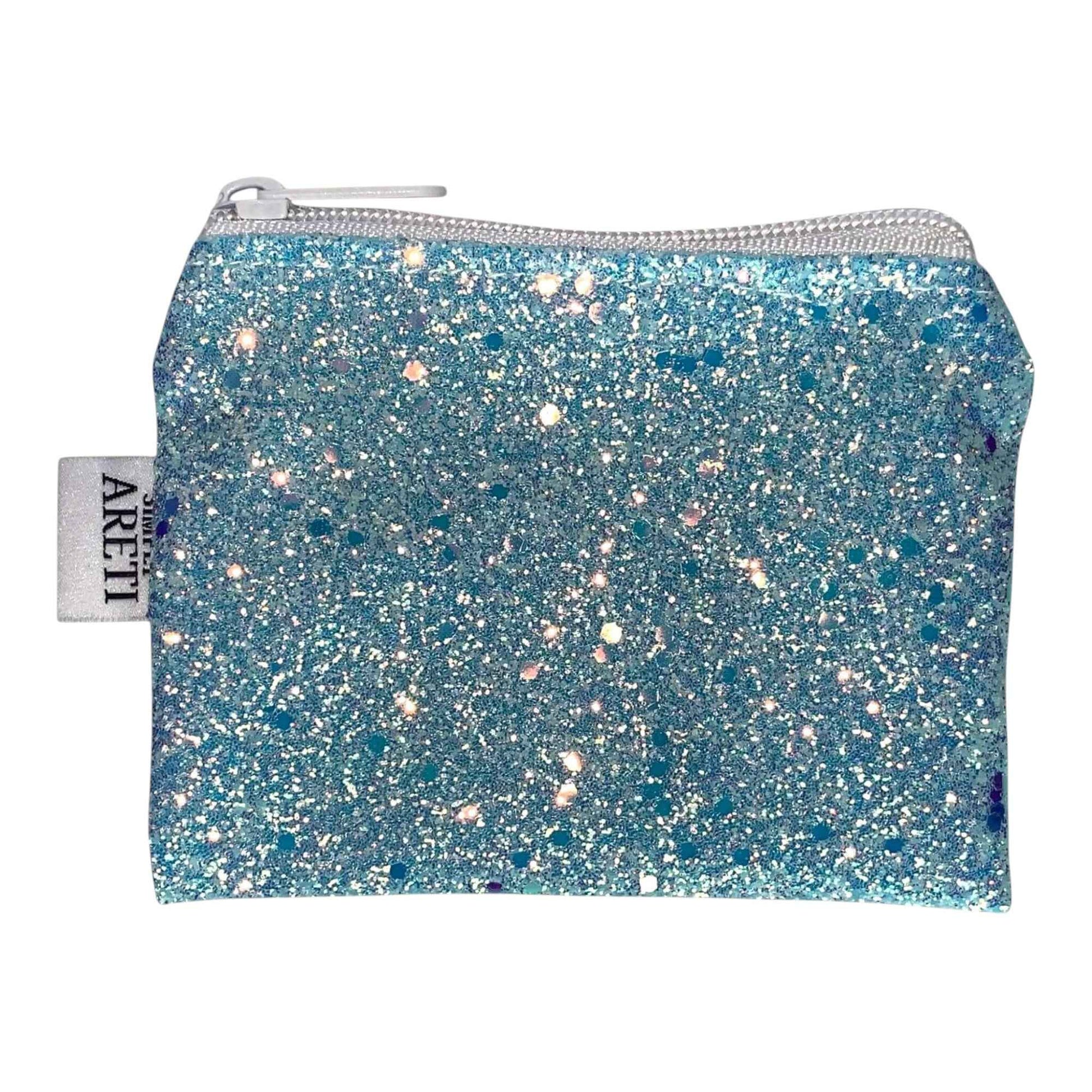 Light Blue Glitter Mini Pouch – Handmade Zipper Wallet for Coins, Jewelry & Daily Essentials