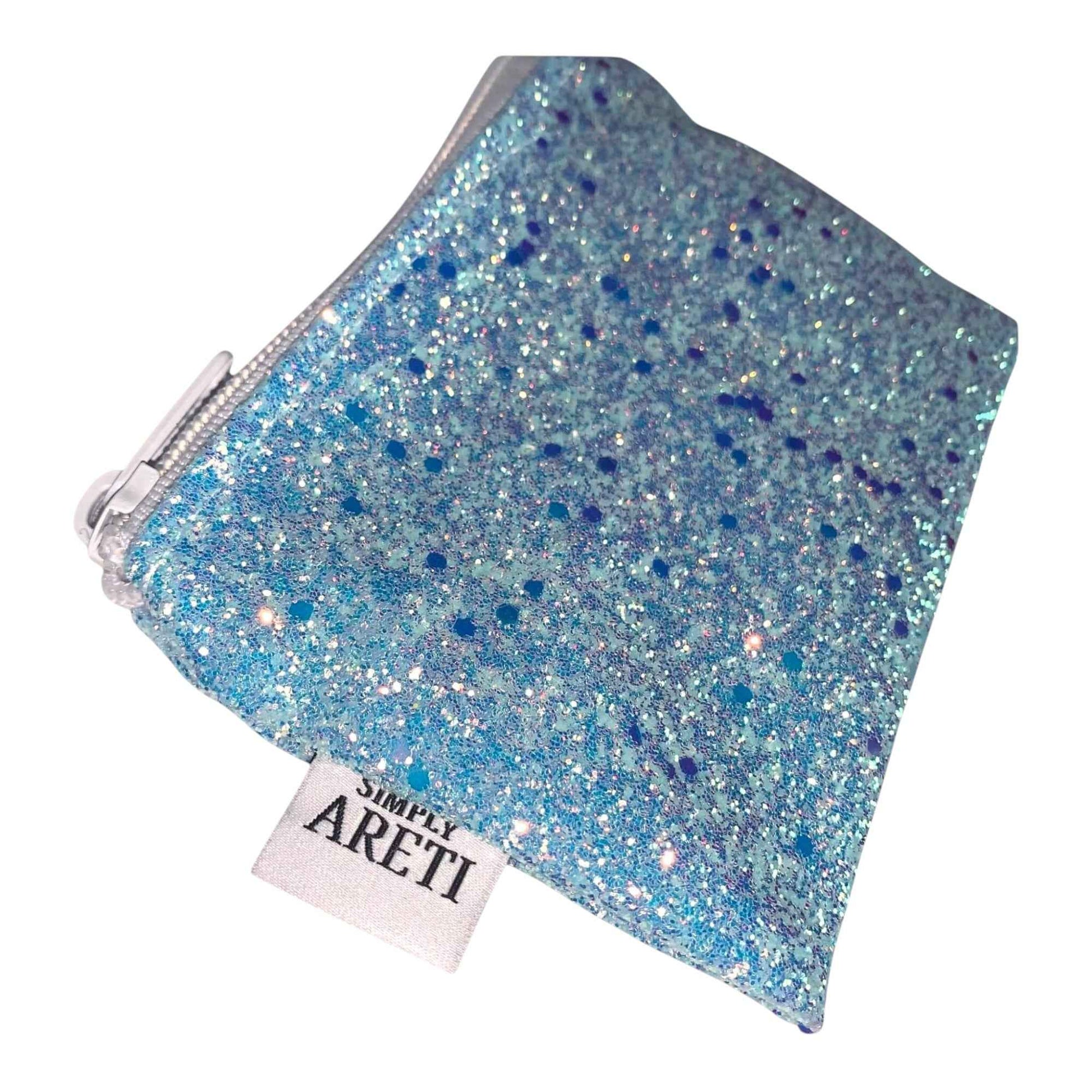 Light Blue Glitter Mini Pouch – Handmade Zipper Wallet for Coins, Jewelry & Daily Essentials