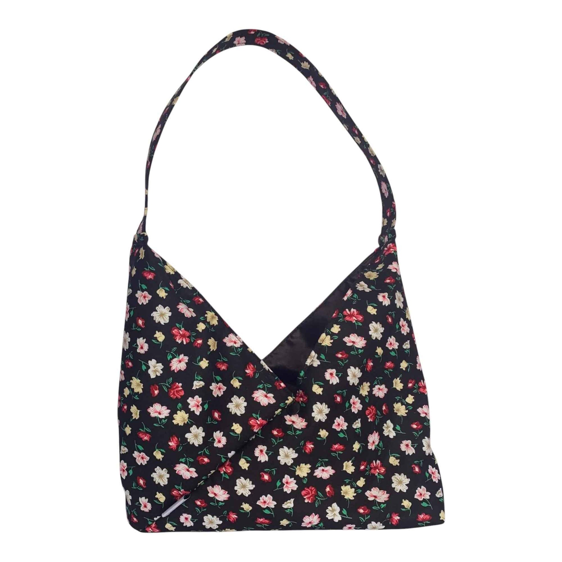 Origami Shoulder Bag – Dark Denim with Floral Print
