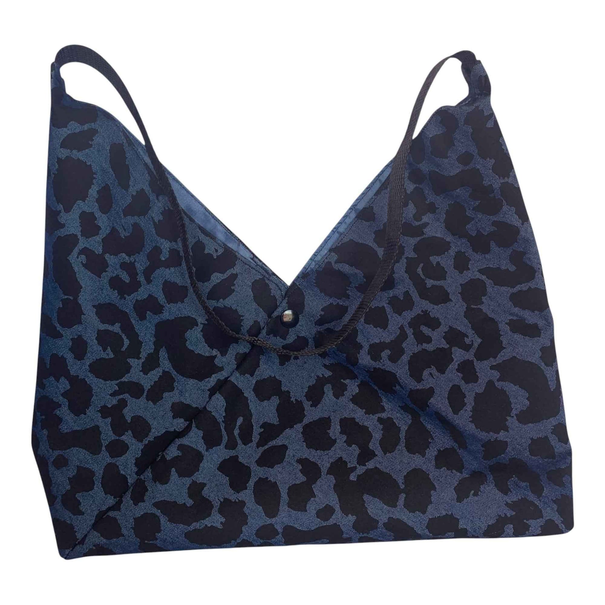 Origami Shoulder Bag – Dark Denim with Leopard Accent