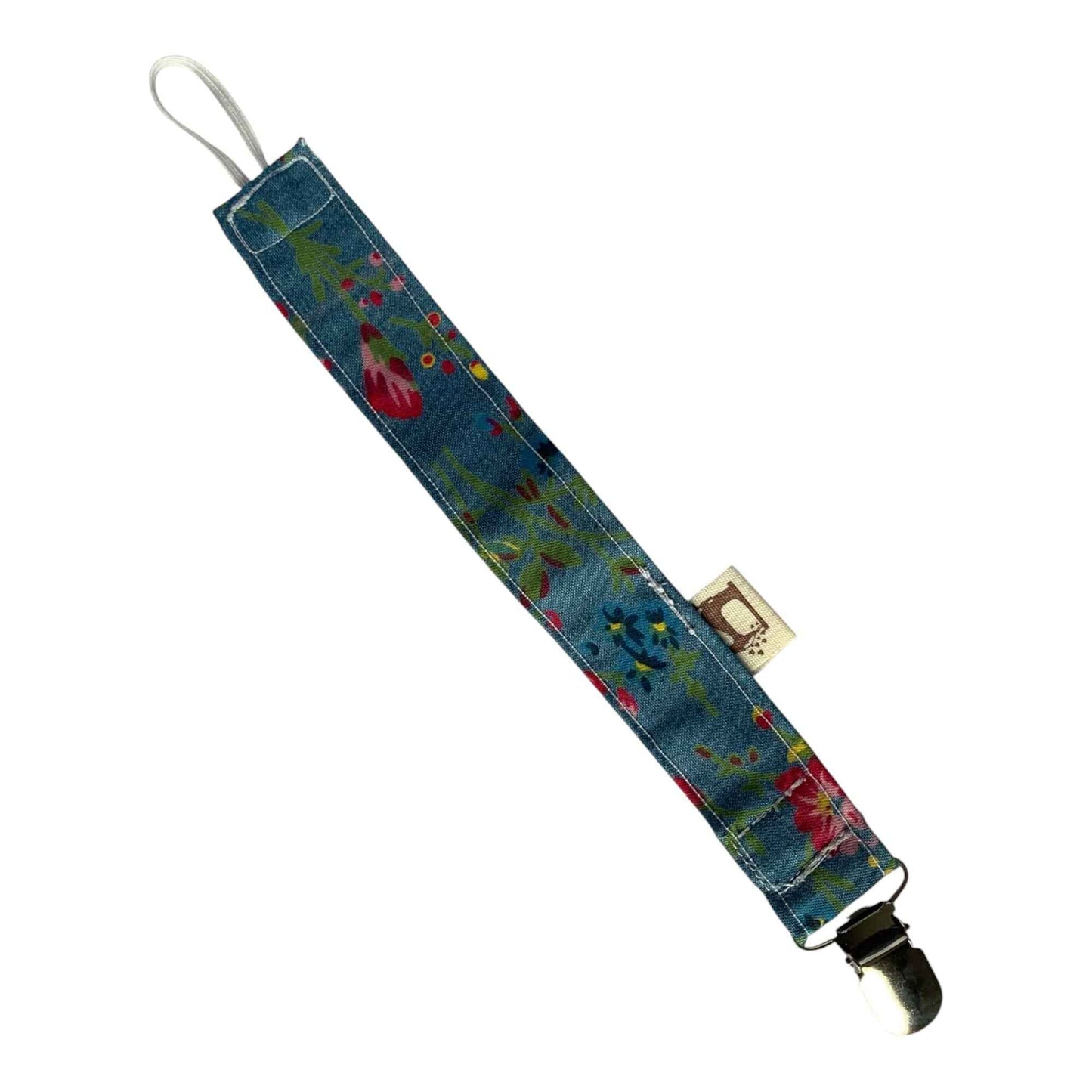 Blossom Denim Pacifier Clip – Blue Floral Charm