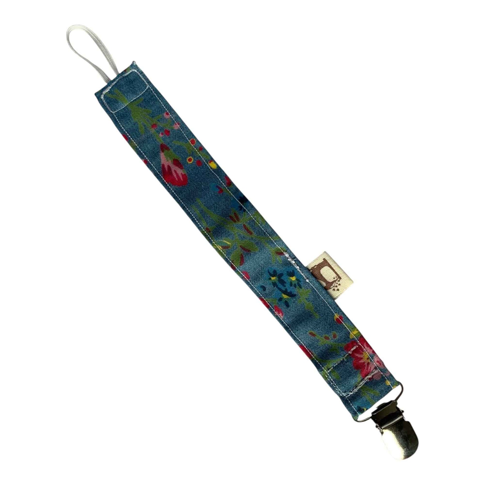 Blossom Denim Pacifier Clip – Blue Floral Charm