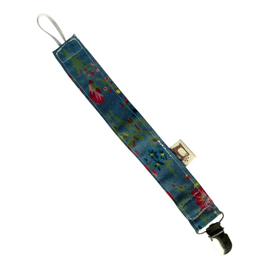 Blossom Denim Pacifier Clip – Blue Floral Charm