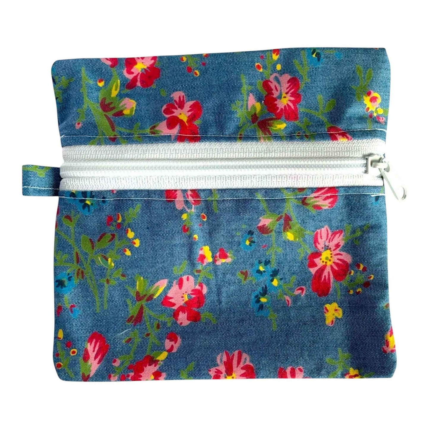 Denim Floral Pouch – Cozy Handmade Organizer with Zipper