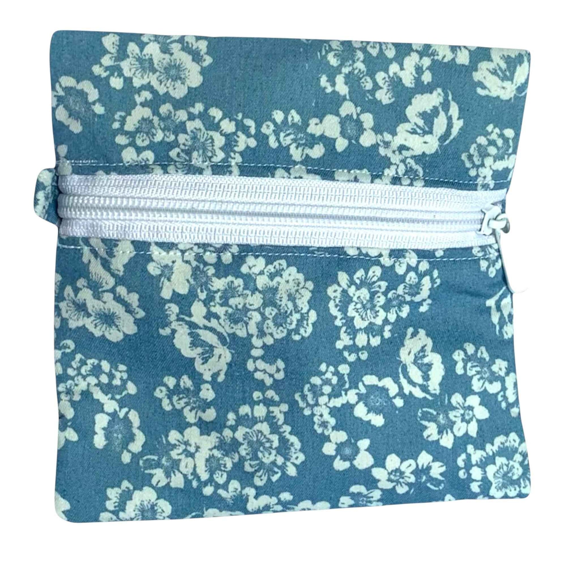Light Blue Floral Denim Pouch – Handmade Minimal Organizer