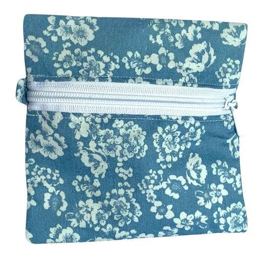 Light Blue Floral Denim Pouch – Handmade Minimal Organizer